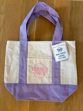 Trader Joe's Cream and Lavender Purple Canvas Mini Tote Bag